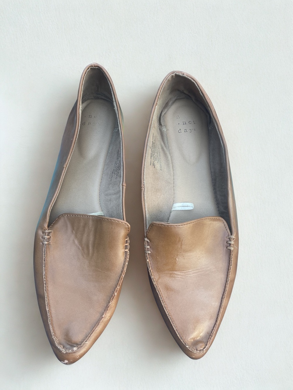 A New Day Cognac Brown Pointed Toe Loafers Flats Size 7 Minimalist